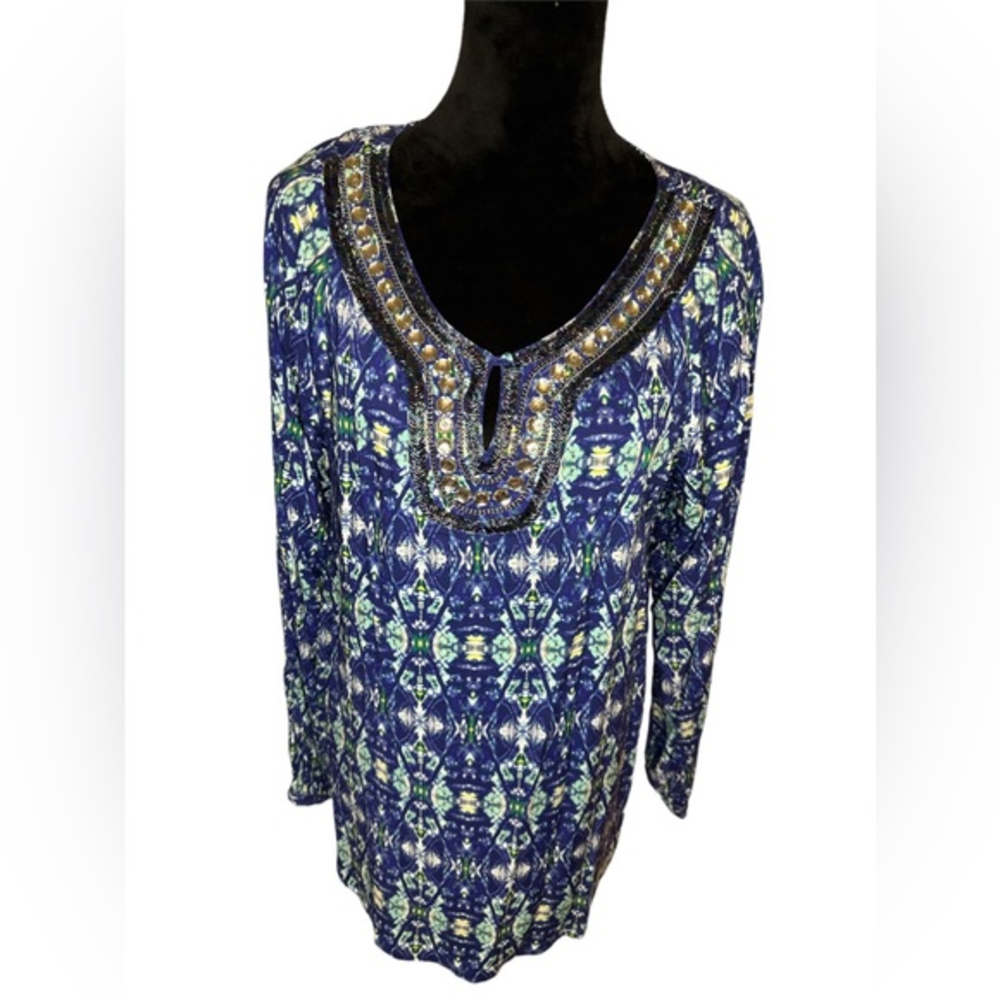 Jones New York Size Large Multicolor Blouse with Embellished Neckline